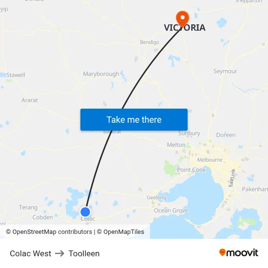 Colac West to Toolleen map