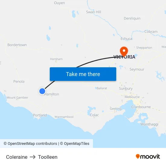Coleraine to Toolleen map