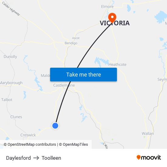 Daylesford to Toolleen map