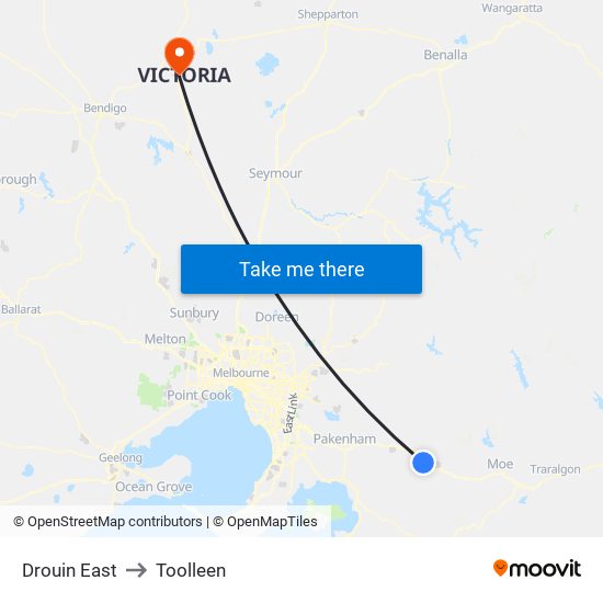 Drouin East to Toolleen map