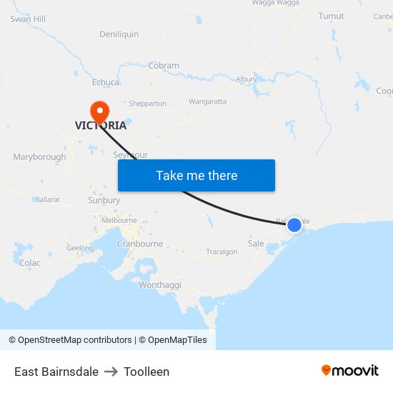 East Bairnsdale to Toolleen map