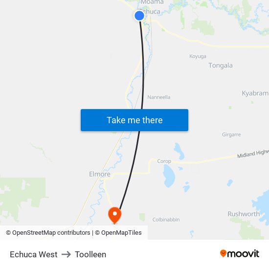 Echuca West to Toolleen map