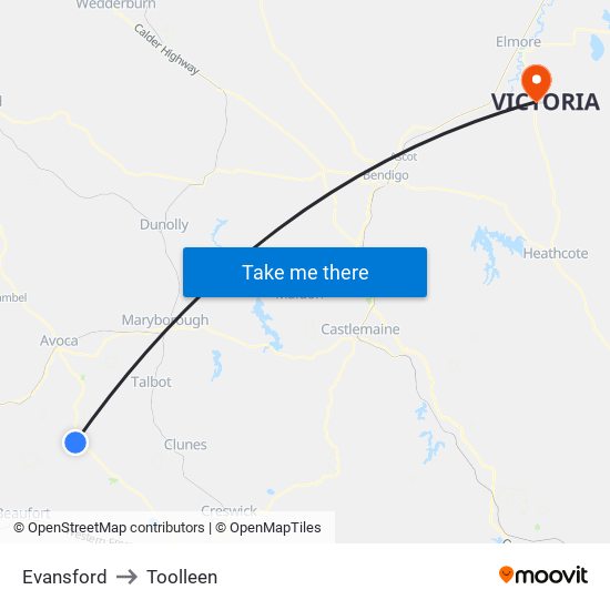 Evansford to Toolleen map