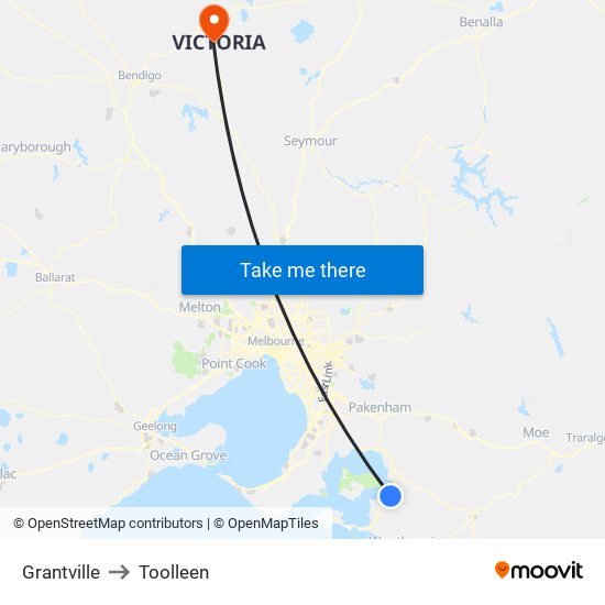 Grantville to Toolleen map