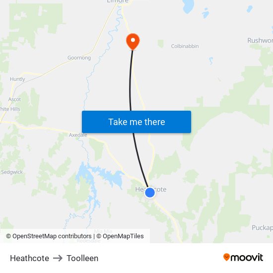 Heathcote to Toolleen map