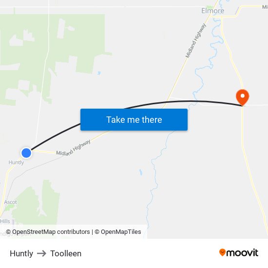 Huntly to Toolleen map