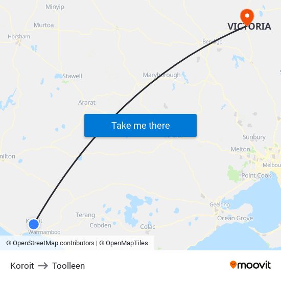 Koroit to Toolleen map