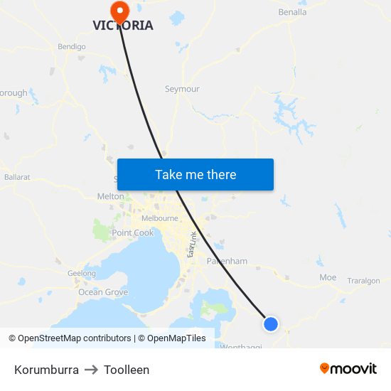 Korumburra to Toolleen map