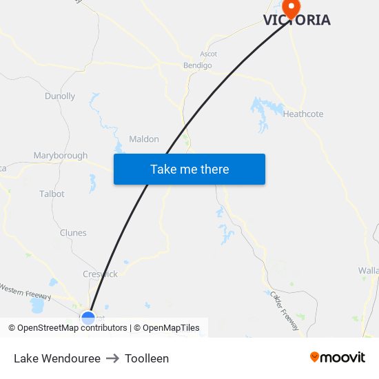 Lake Wendouree to Toolleen map