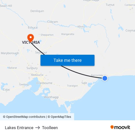 Lakes Entrance to Toolleen map