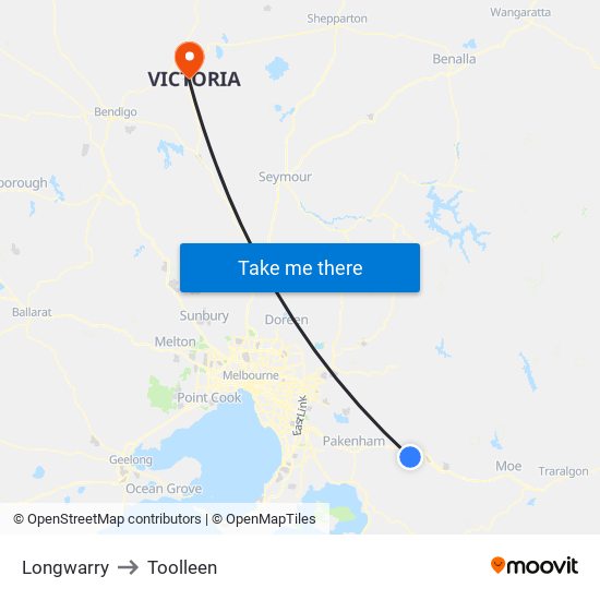 Longwarry to Toolleen map