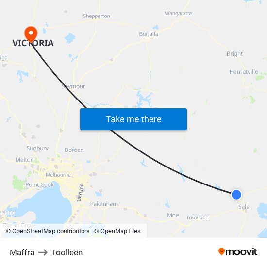 Maffra to Toolleen map