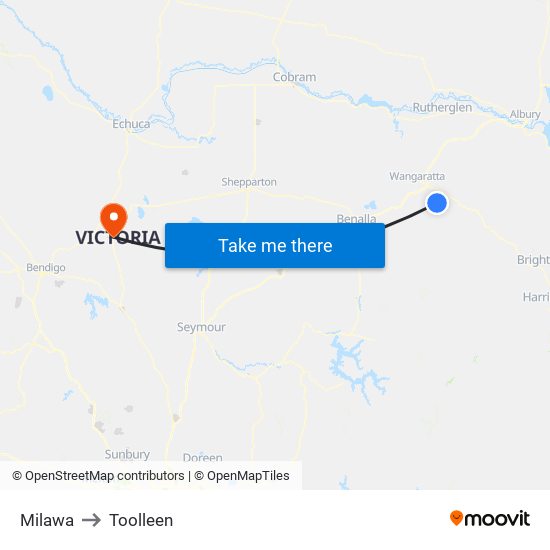 Milawa to Toolleen map