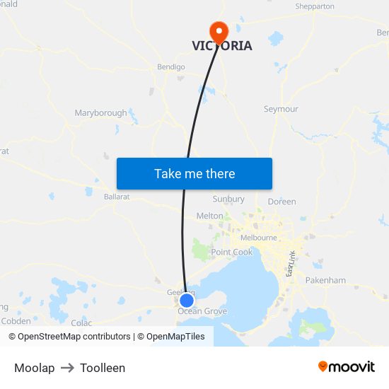 Moolap to Toolleen map