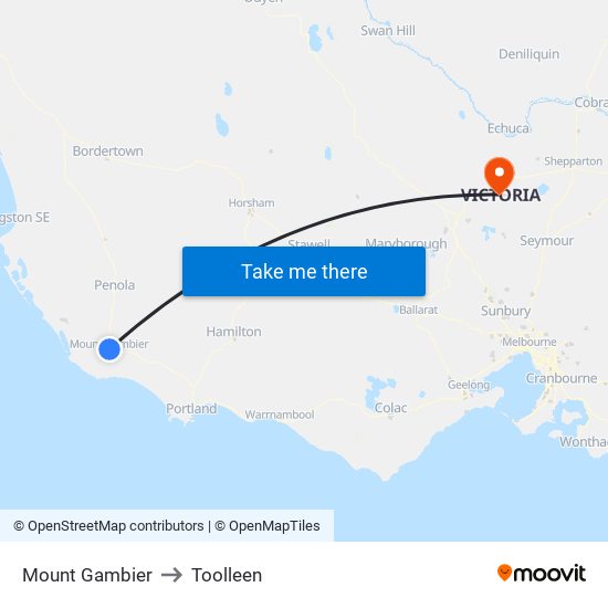 Mount Gambier to Toolleen map