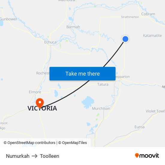 Numurkah to Toolleen map