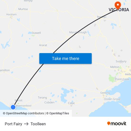 Port Fairy to Toolleen map