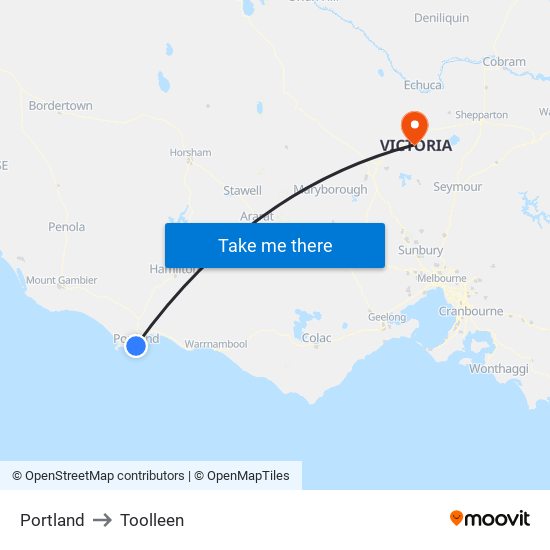 Portland to Toolleen map