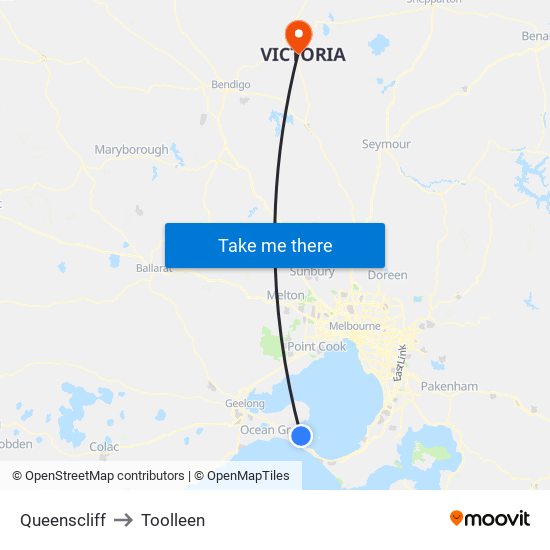 Queenscliff to Toolleen map