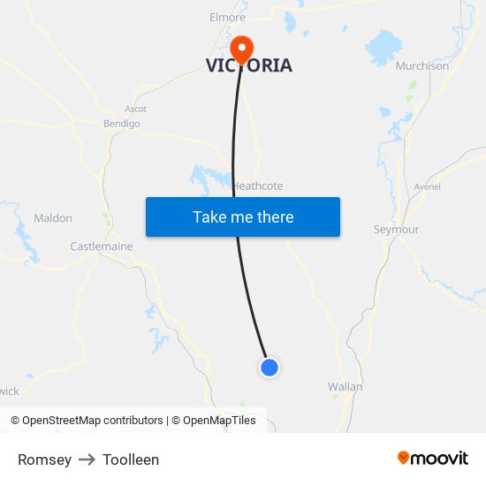 Romsey to Toolleen map