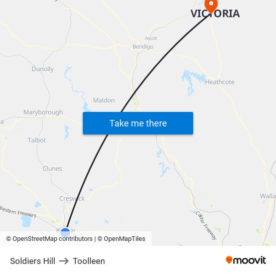 Soldiers Hill to Toolleen map