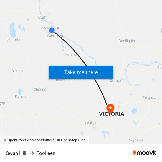 Swan Hill to Toolleen map