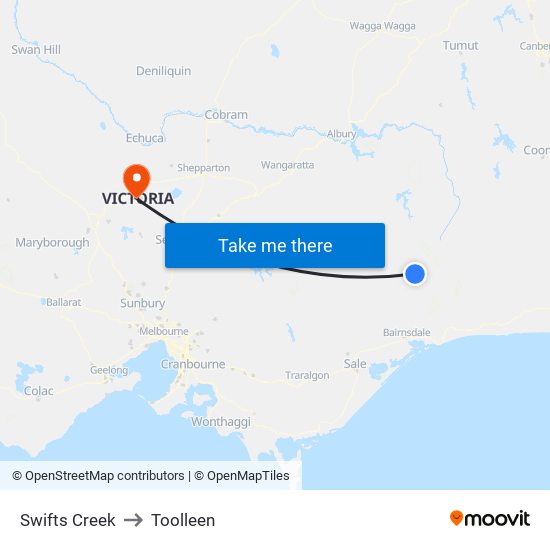 Swifts Creek to Toolleen map