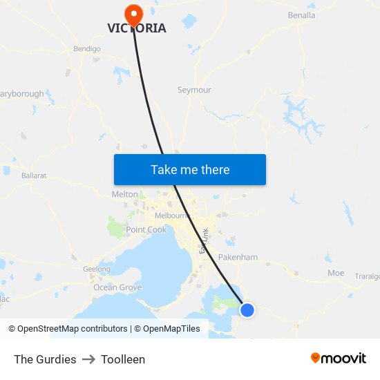 The Gurdies to Toolleen map