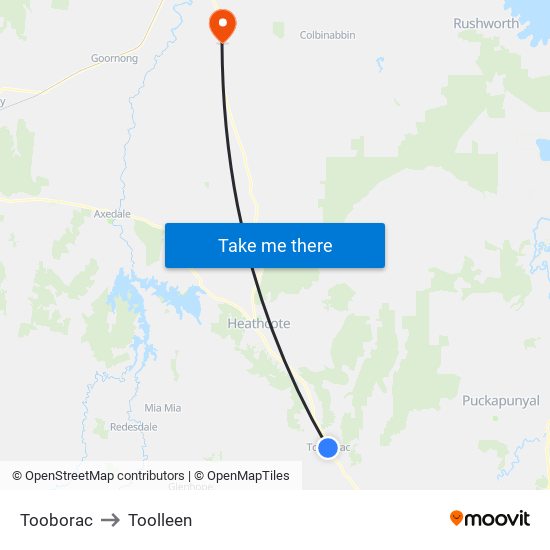 Tooborac to Toolleen map