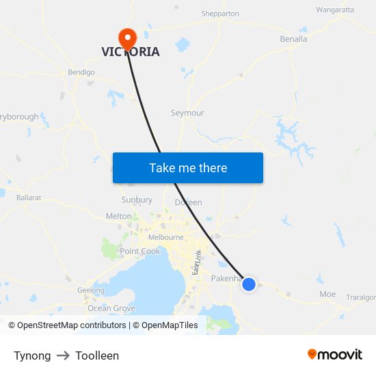 Tynong to Toolleen map