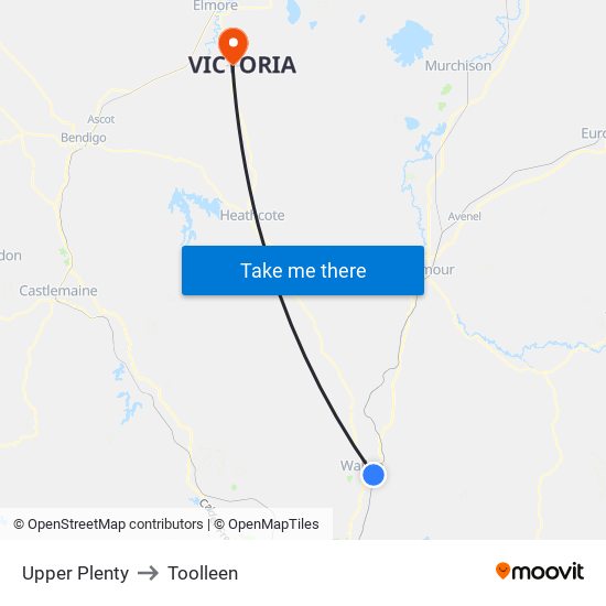 Upper Plenty to Toolleen map