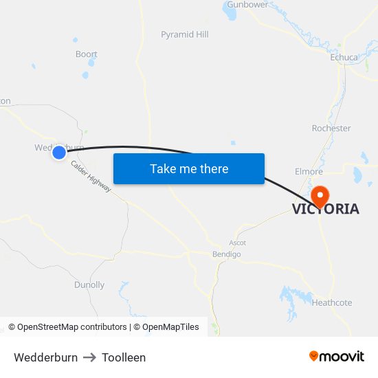 Wedderburn to Toolleen map