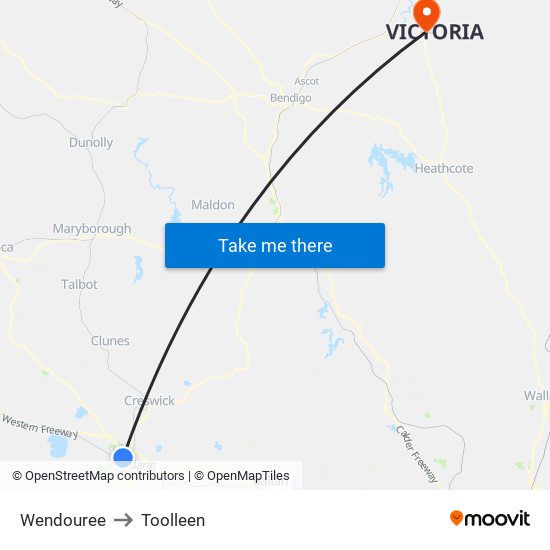 Wendouree to Toolleen map