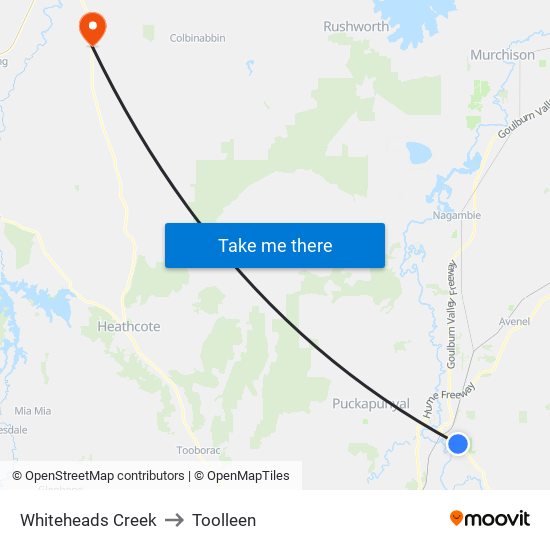 Whiteheads Creek to Toolleen map