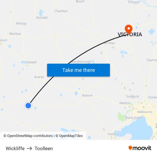 Wickliffe to Toolleen map