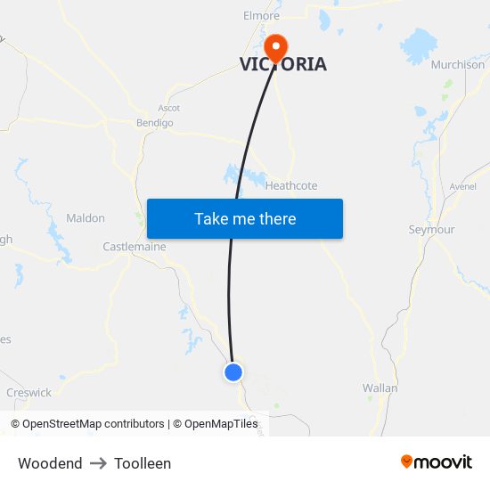 Woodend to Toolleen map