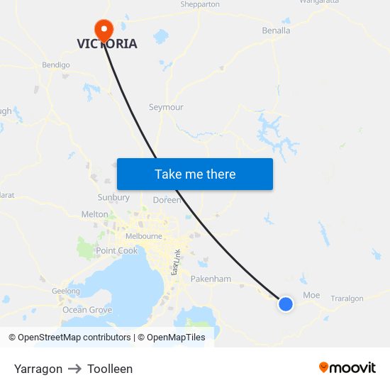 Yarragon to Toolleen map