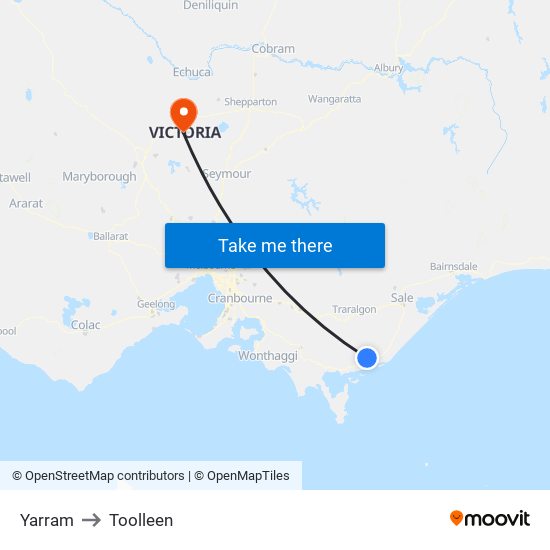 Yarram to Toolleen map