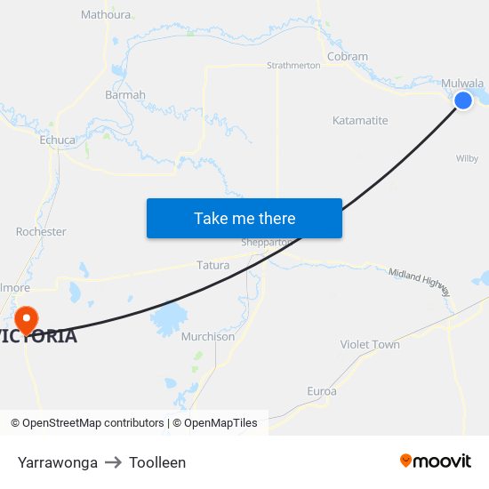 Yarrawonga to Toolleen map