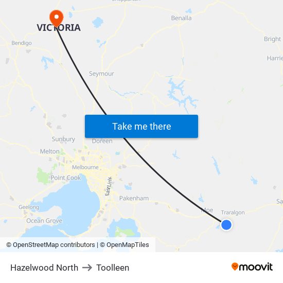 Hazelwood North to Toolleen map