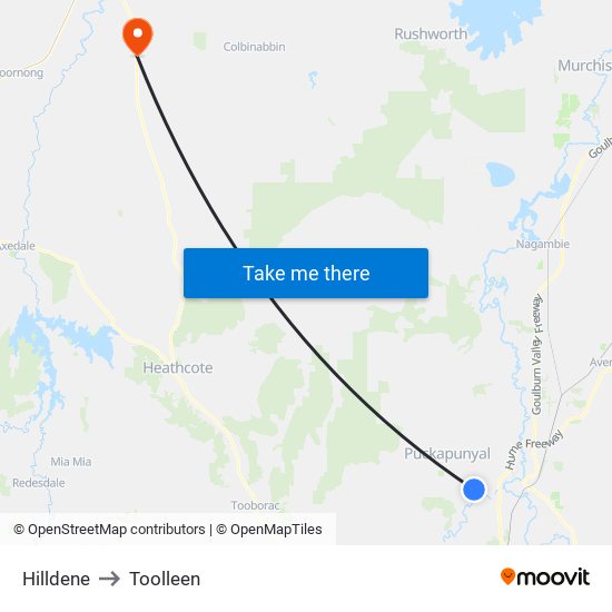 Hilldene to Toolleen map