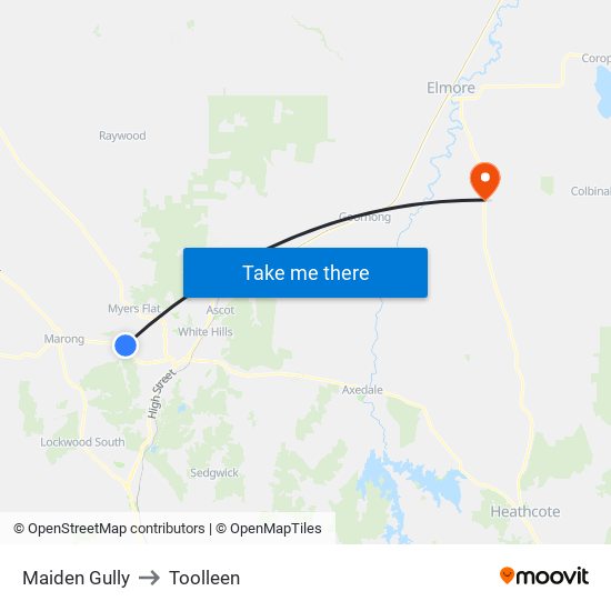 Maiden Gully to Toolleen map