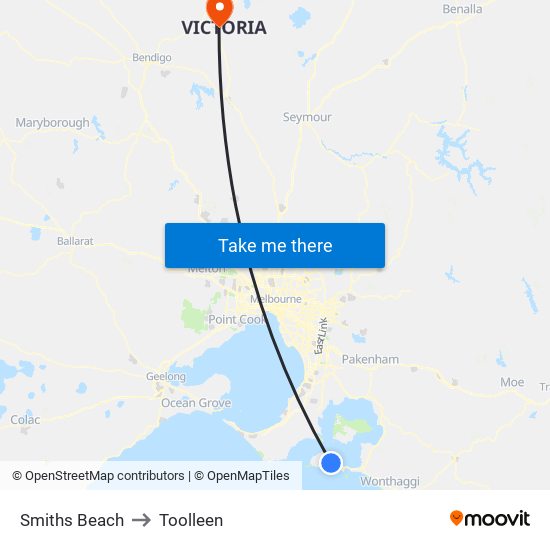 Smiths Beach to Toolleen map