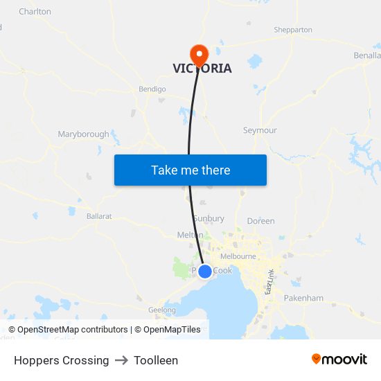 Hoppers Crossing to Toolleen map