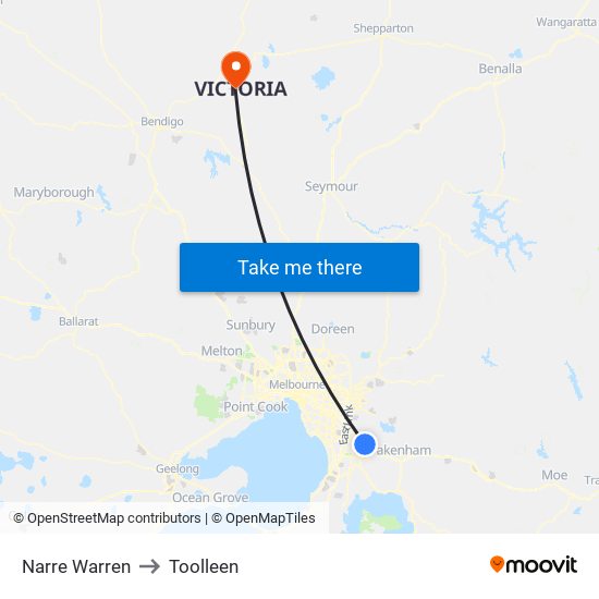 Narre Warren to Toolleen map