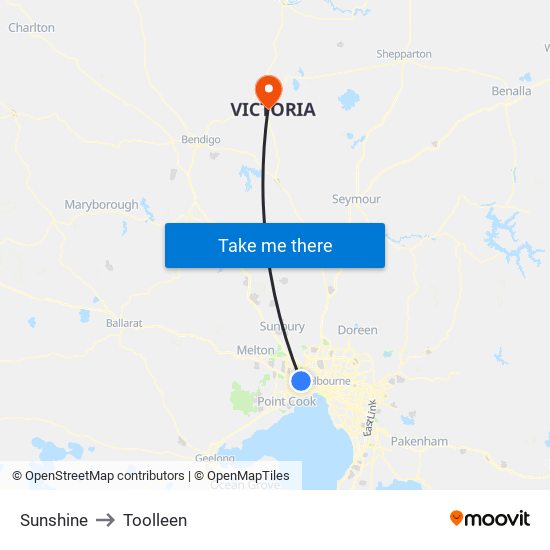 Sunshine to Toolleen map