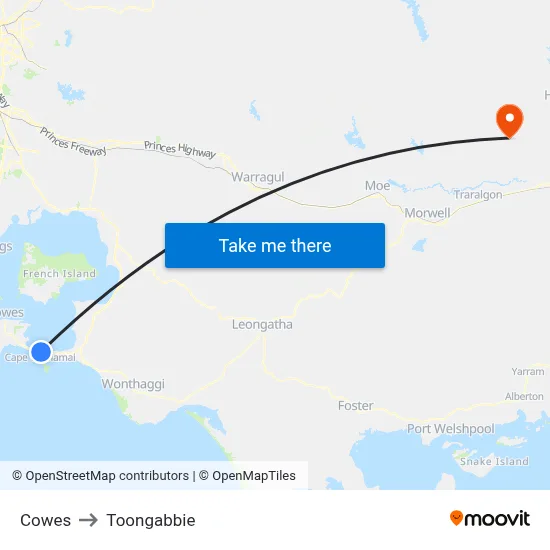 Cowes to Toongabbie map