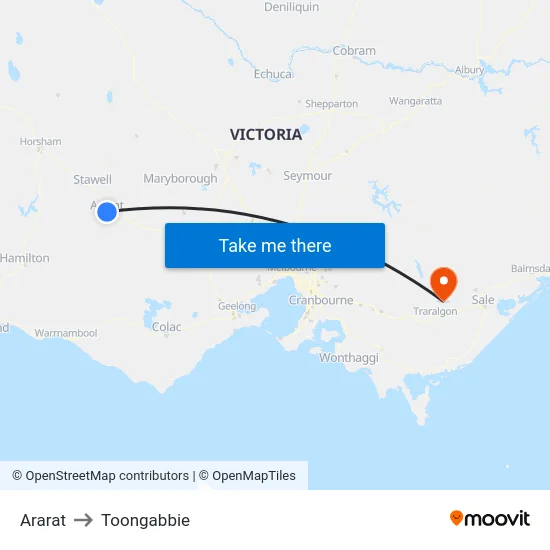 Ararat to Toongabbie map
