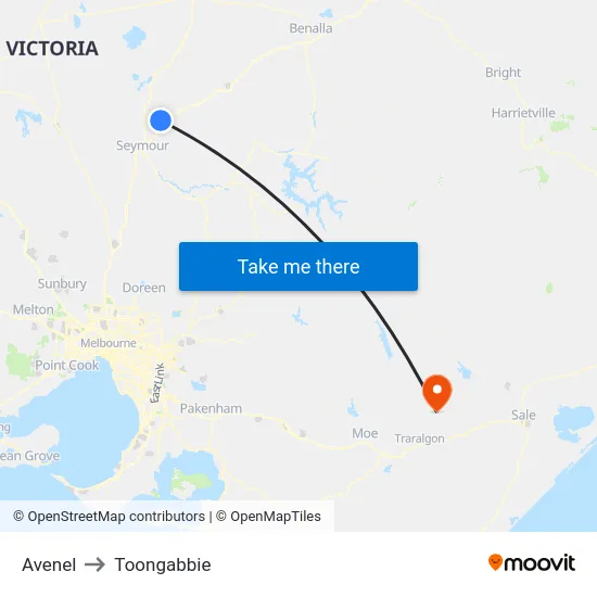 Avenel to Toongabbie map