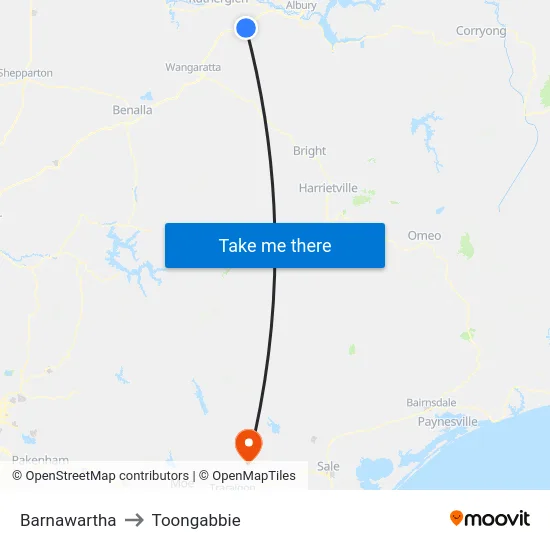 Barnawartha to Toongabbie map
